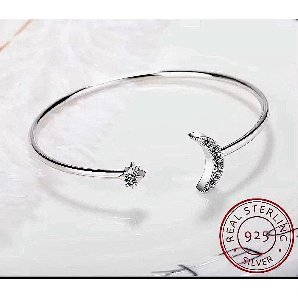 NEW Dainty‎ Moon & Star 925 Sterling Silver Bracelet